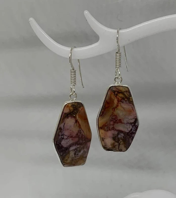 Orecchini artigianali in Diaspro Picasso naturale ottone placcato argento 925