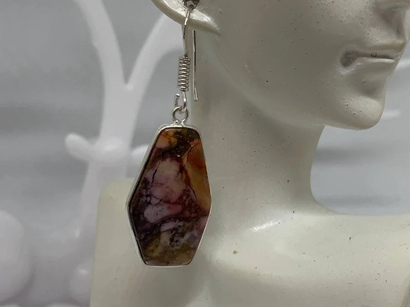 Orecchini artigianali in Diaspro Picasso naturale ottone placcato argento 925