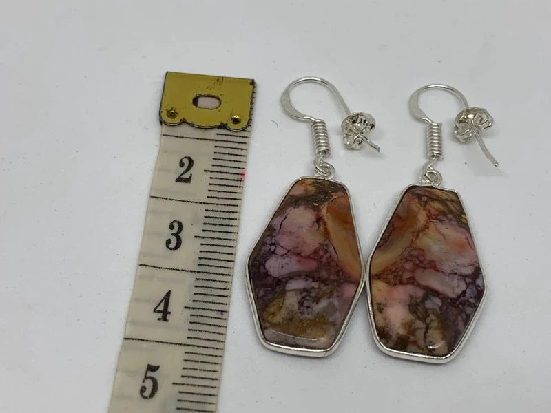 Orecchini artigianali in Diaspro Picasso naturale ottone placcato argento 925