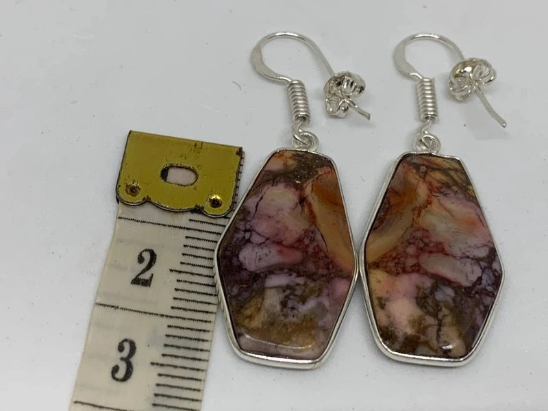 Orecchini artigianali in Diaspro Picasso naturale ottone placcato argento 925