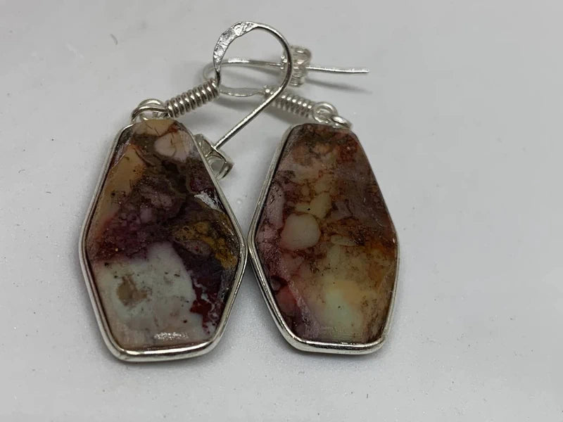 Orecchini artigianali in Diaspro Picasso naturale ottone placcato argento 925