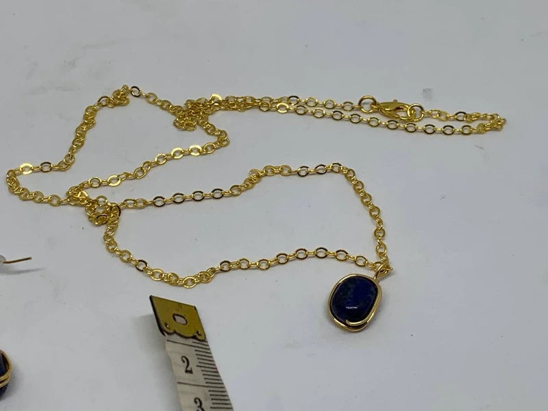 Set artigianale orecchini e collana Lapislazzuli naturali rame dorato 60 cm