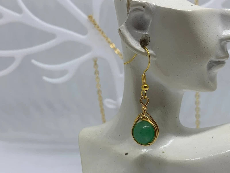 Set orecchini e collana Avventurina verde naturale • energia del cuore • rame dorato