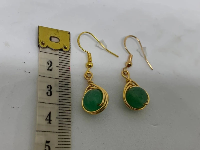 Set orecchini e collana Avventurina verde naturale • energia del cuore • rame dorato