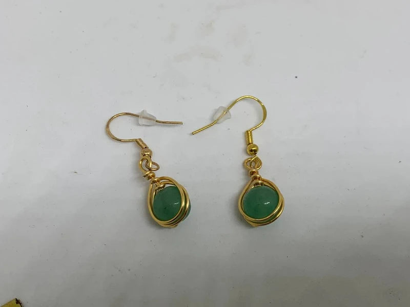 Set orecchini e collana Avventurina verde naturale • energia del cuore • rame dorato
