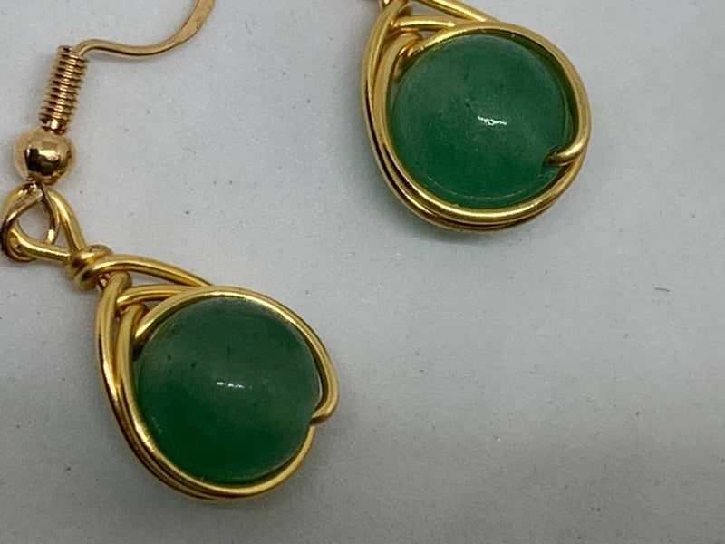Set orecchini e collana Avventurina verde naturale • energia del cuore • rame dorato