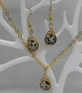 Set orecchini e collana Diaspro Dalmata naturale • gioiello energetico • rame dorato Ottime·Naturale