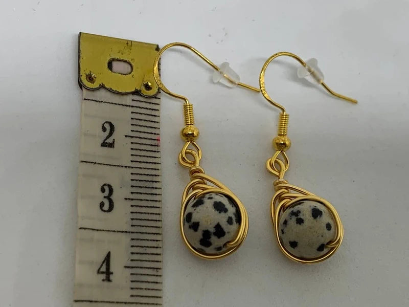 Set orecchini e collana Diaspro Dalmata naturale • gioiello energetico • rame dorato Ottime·Naturale