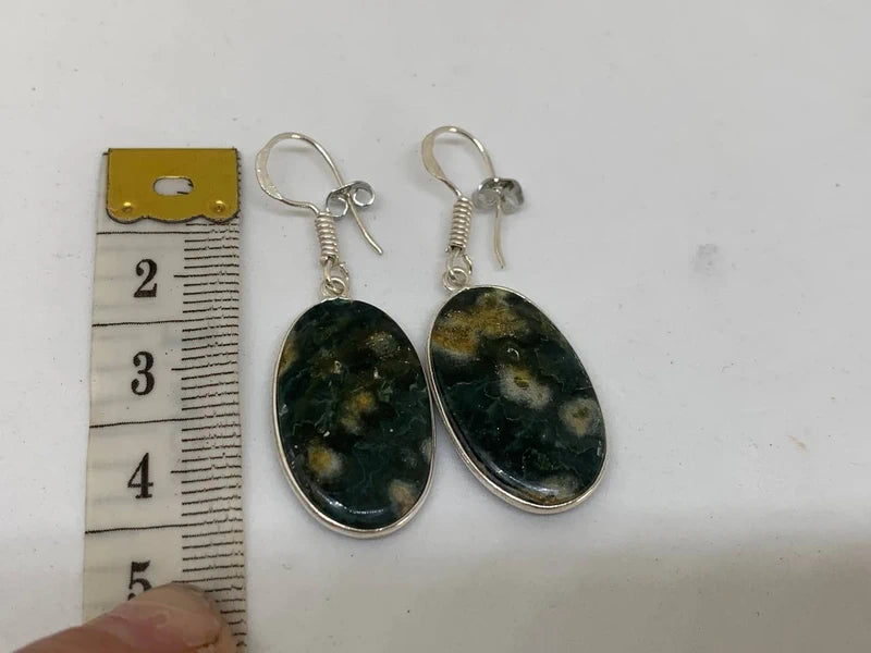Orecchini Diaspro Oceanico Naturale in Ottone Placcato Argento 925 – Armonia e Serenità