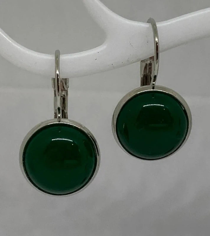 Orecchini pendenti in acciaio inox con cabochon da 12 mm in pietre naturali