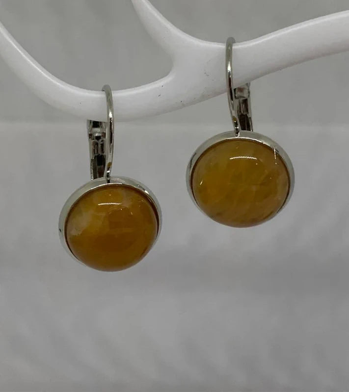 Orecchini pendenti in acciaio inox con cabochon da 12 mm in pietre naturali
