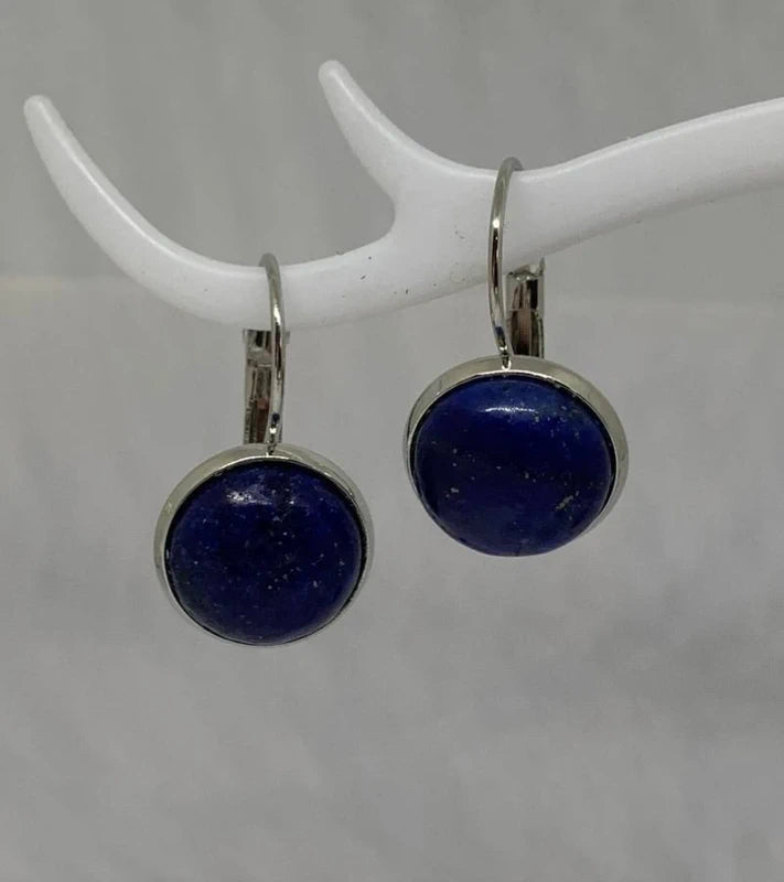 Orecchini pendenti in acciaio inox con cabochon da 12 mm in pietre naturali