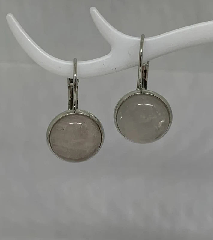 Orecchini pendenti in acciaio inox con cabochon da 12 mm in pietre naturali