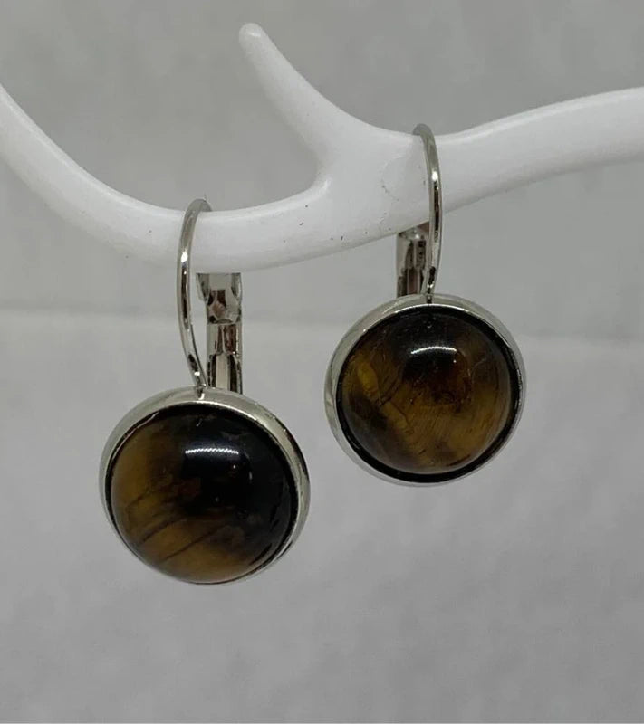 Orecchini pendenti in acciaio inox con cabochon da 12 mm in pietre naturali