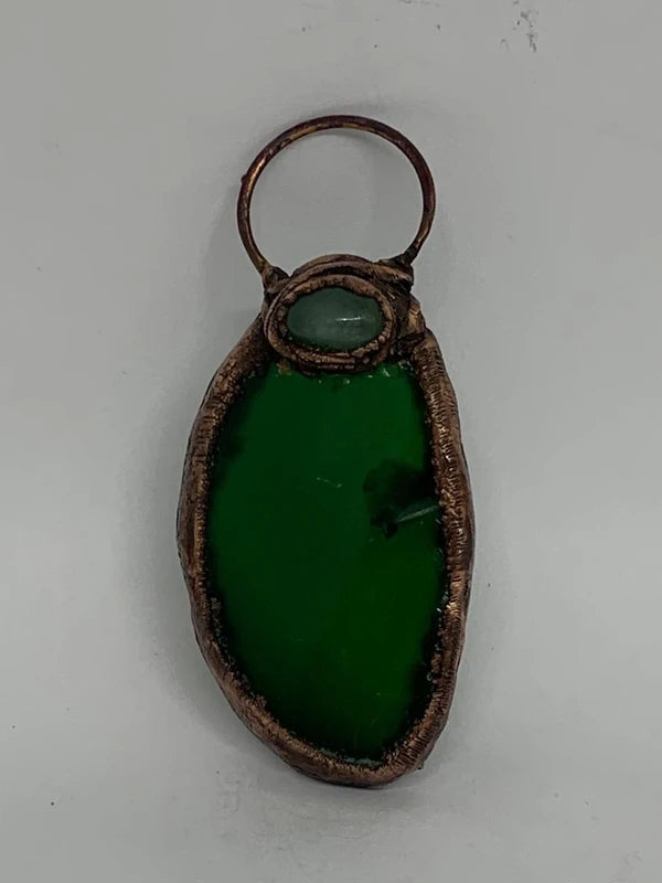 Ciondolo in rame elettroformato con Agata verde e Avventurina patina scura