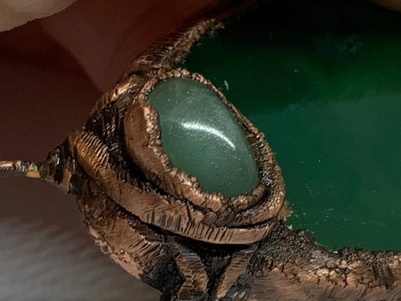 Ciondolo in rame elettroformato con Agata verde e Avventurina patina scura