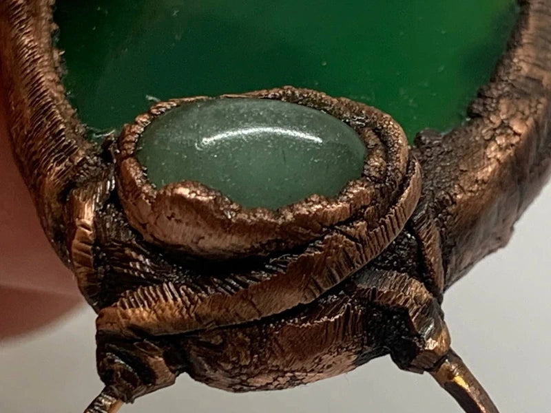 Ciondolo in rame elettroformato con Agata verde e Avventurina patina scura