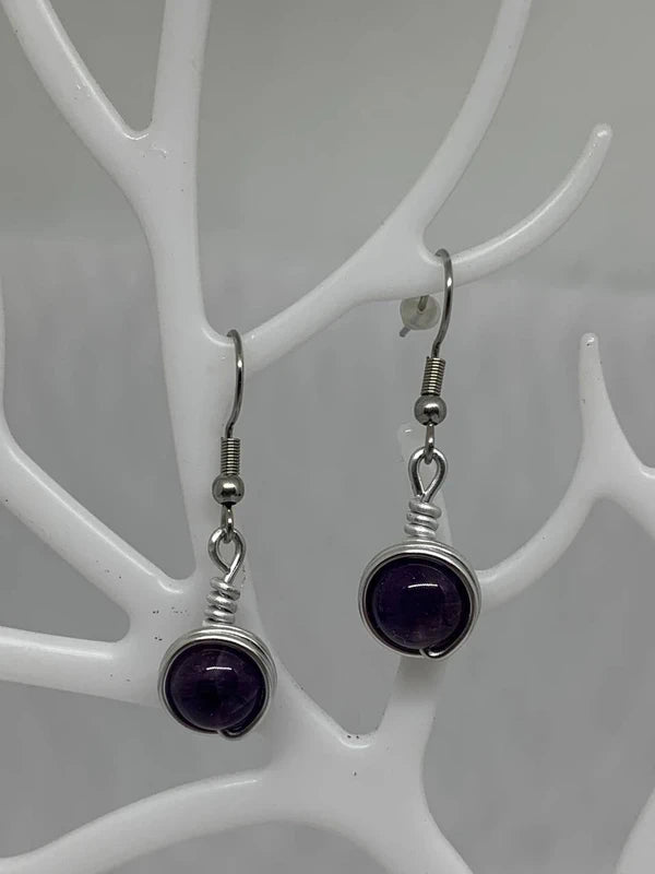 Orecchini pendenti handmade con pietre naturali da 8 mm e acciaio inox