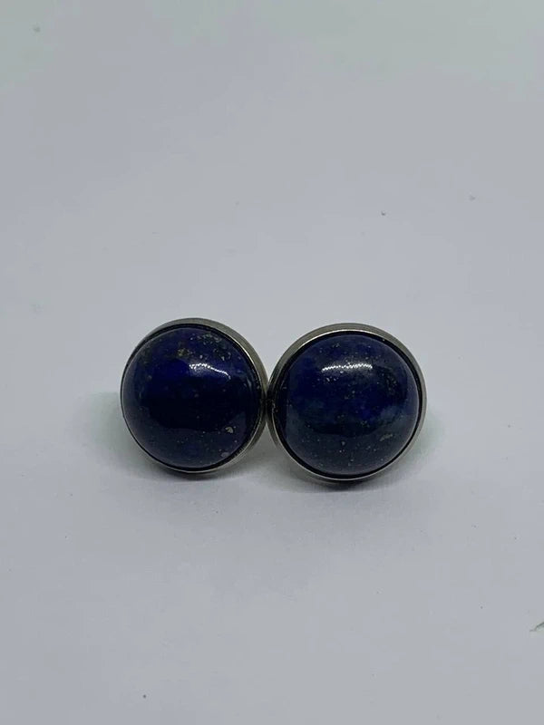 Orecchini a bottone in acciaio inox con cabochon da 12 mm in pietre naturali