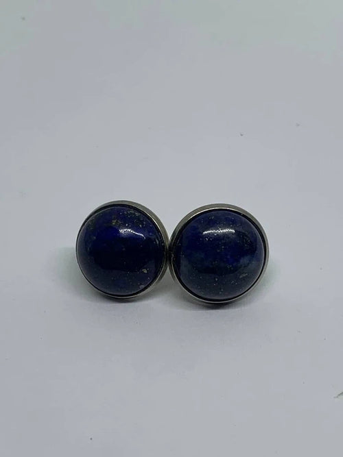 Orecchini a bottone in acciaio inox con cabochon da 12 mm in pietre naturali