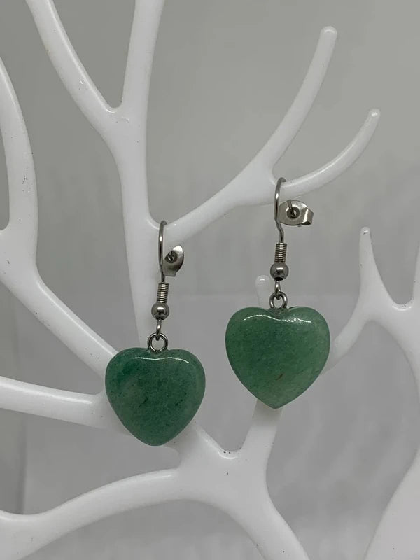 Orecchini pendenti con avventurina verde a cuore