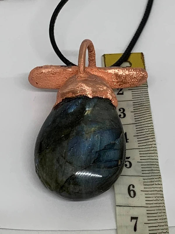 Ciondolo labradorite e cianite in rame elettroformato design unico