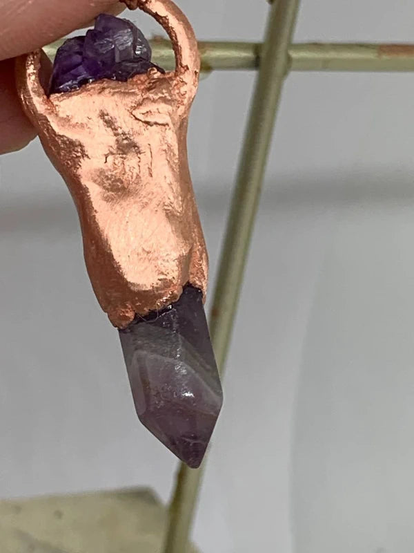 Ciondolo ametista naturale elettroformato rame puro design artigianale unico