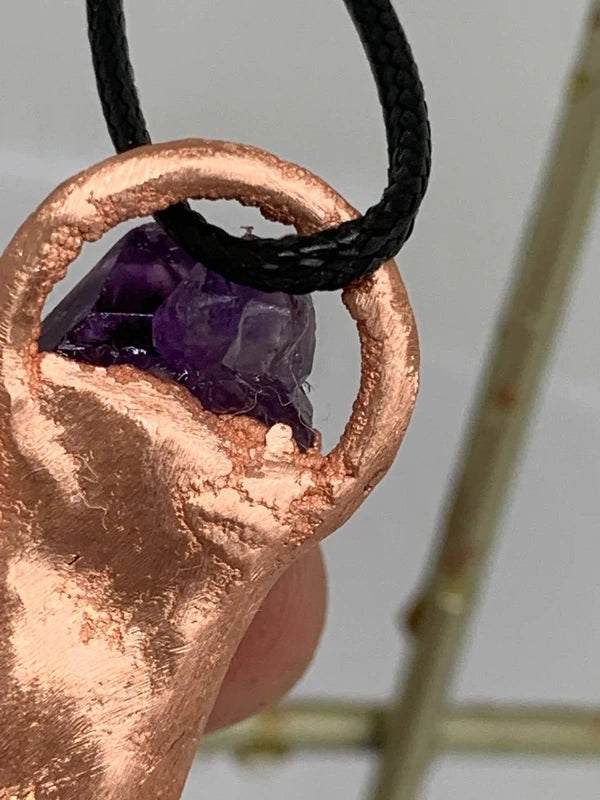 Ciondolo ametista naturale elettroformato rame puro design artigianale unico