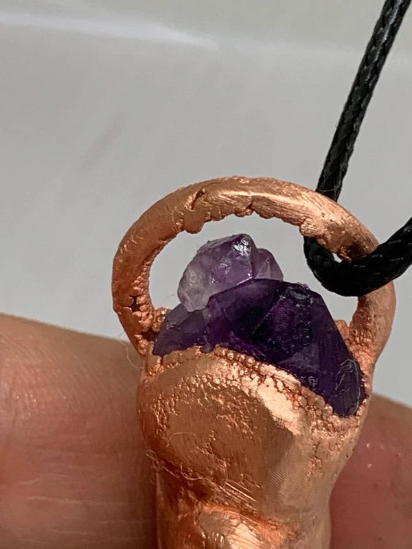 Ciondolo ametista naturale elettroformato rame puro design artigianale unico
