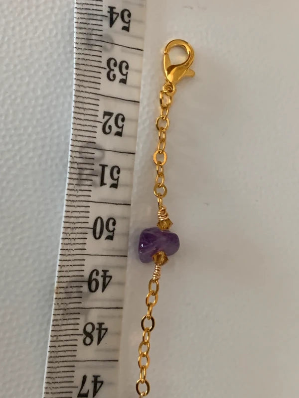 Parure artigianale in rame dorato con ametista naturale – Collana e orecchini