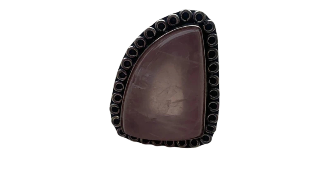 Anello artigianale con Quarzo Rosa naturale in ottone placcato argento 925 Tg. 15
