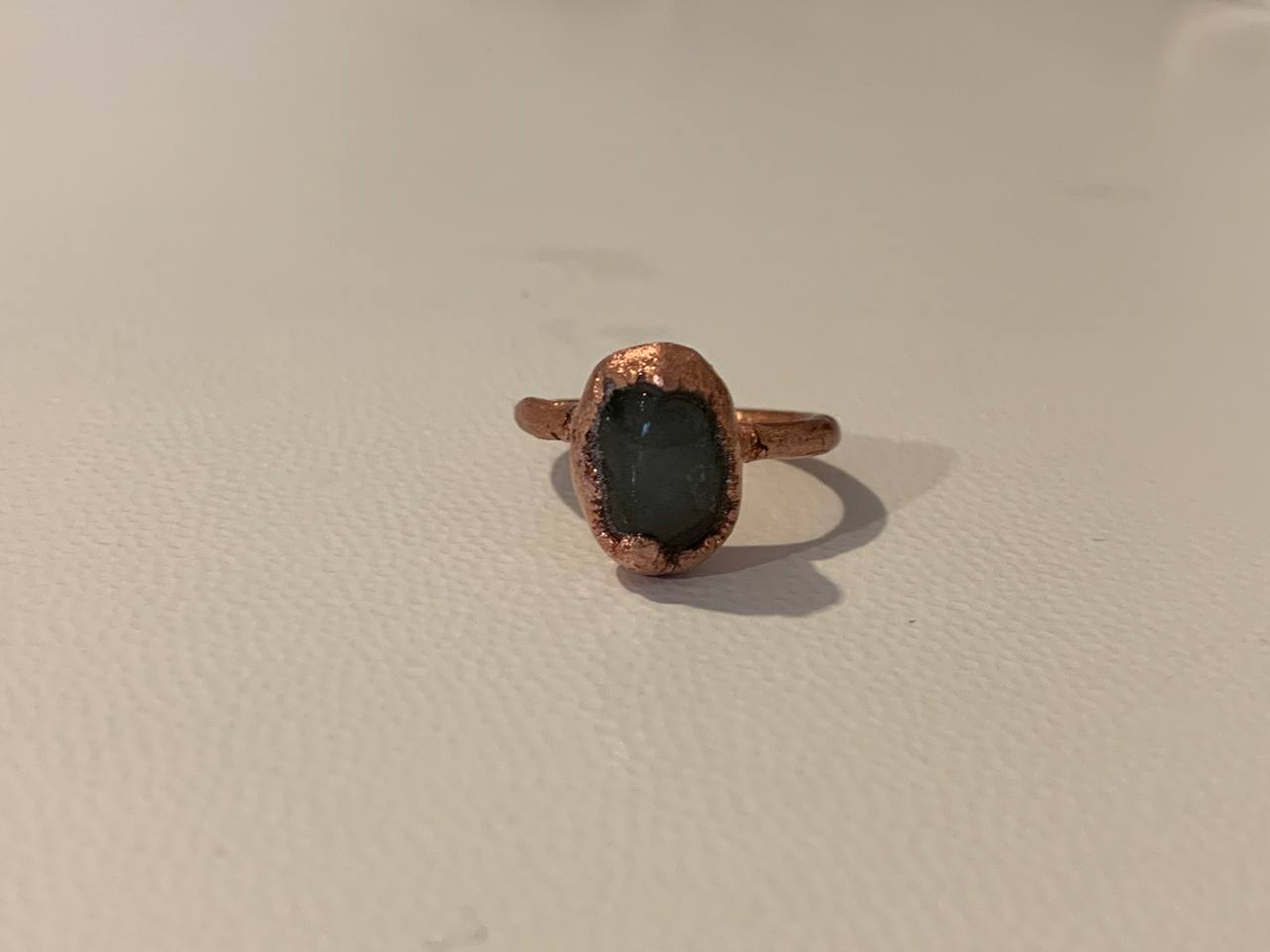 Anello Artigianale in Rame Elettroformato con Avventurina Verde - Fatto a Mano