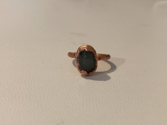 Anello Artigianale in Rame Elettroformato con Avventurina Verde - Fatto a Mano