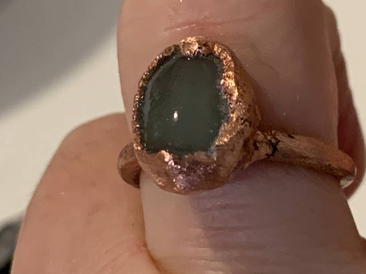 Anello Artigianale in Rame Elettroformato con Avventurina Verde - Fatto a Mano