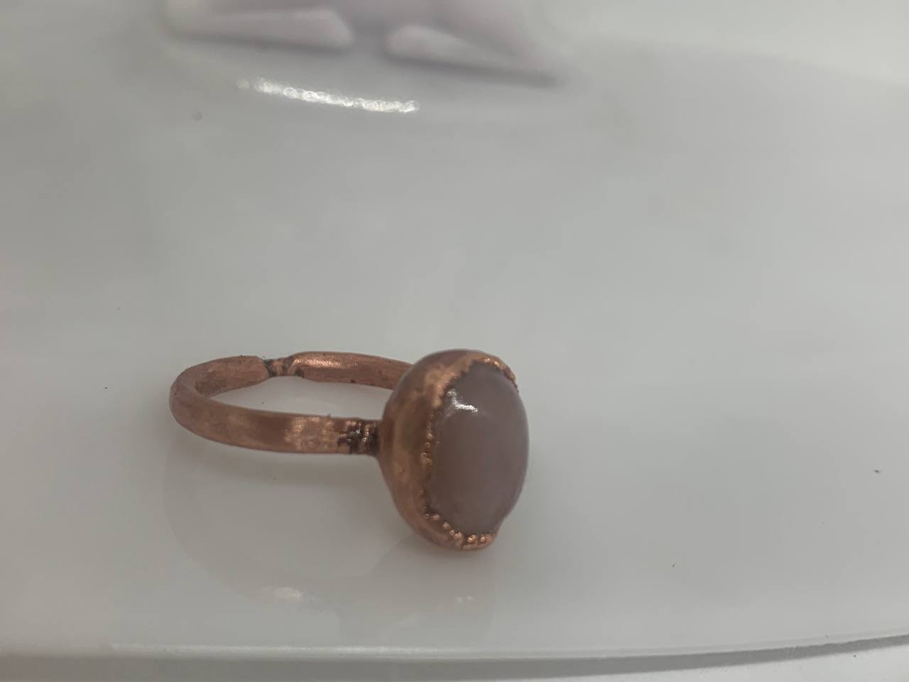Anello Elettroformato in Rame con Quarzo Rosa Naturale - Pezzo Unico