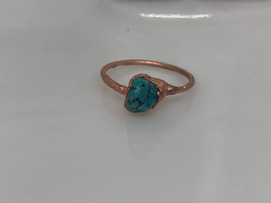 Anello Elettroformato in Rame con Turchese Naturale - Pezzo Unico - Taglia 10 US