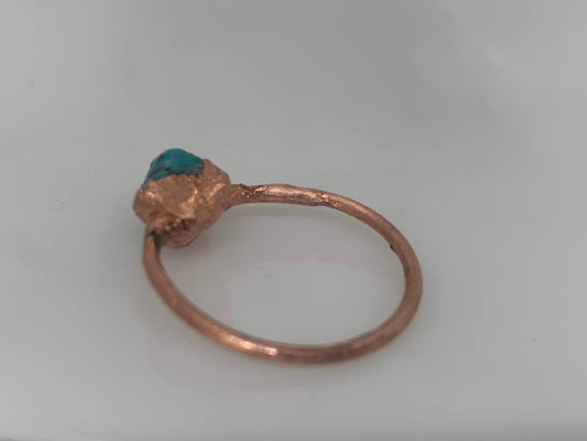 Anello Elettroformato in Rame con Turchese Naturale - Pezzo Unico - Taglia 10 US