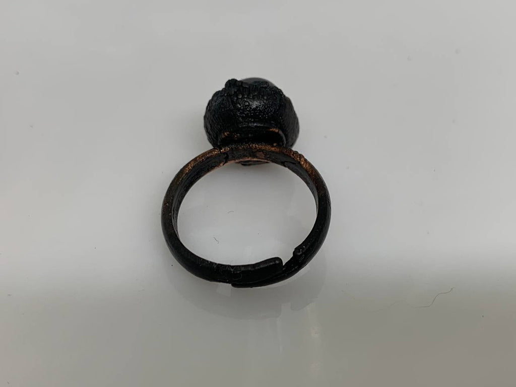 Anello in Agata Grigia Naturale Elettroformato in Rame Puro – Regolabile
