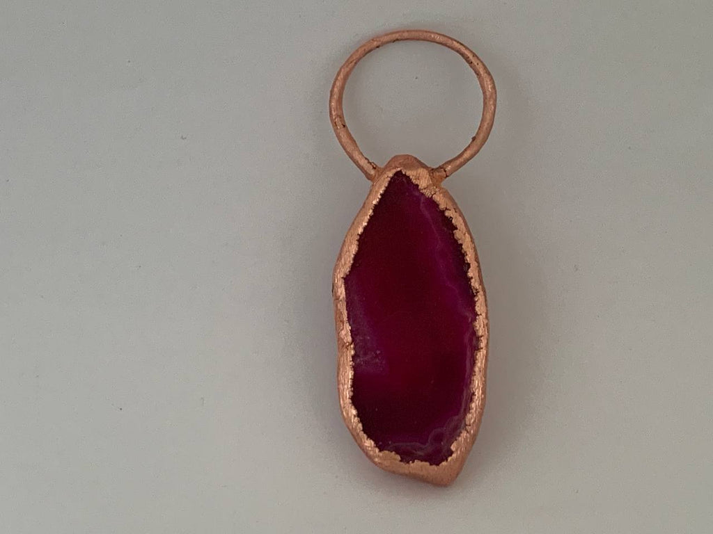 Ciondolo in Fetta di Agata Rosa Elettroformata in Rame Puro