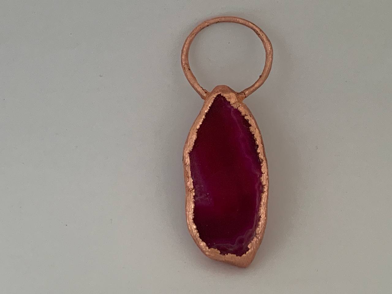 Ciondolo in Fetta di Agata Rosa Elettroformata in Rame Puro
