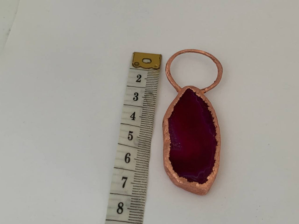 Ciondolo in Fetta di Agata Rosa Elettroformata in Rame Puro