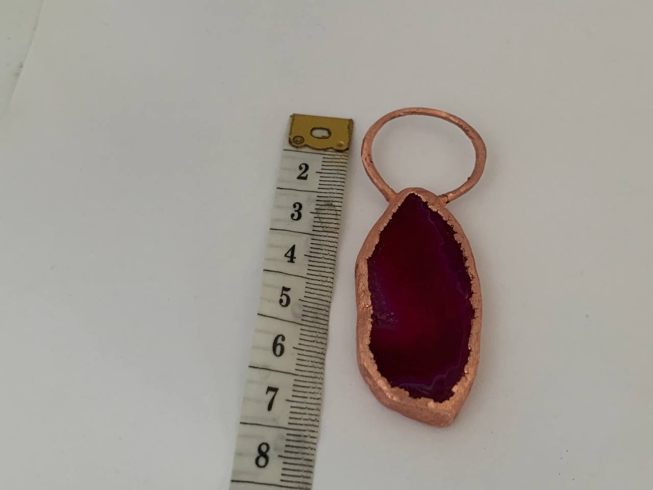 Ciondolo in Fetta di Agata Rosa Elettroformata in Rame Puro